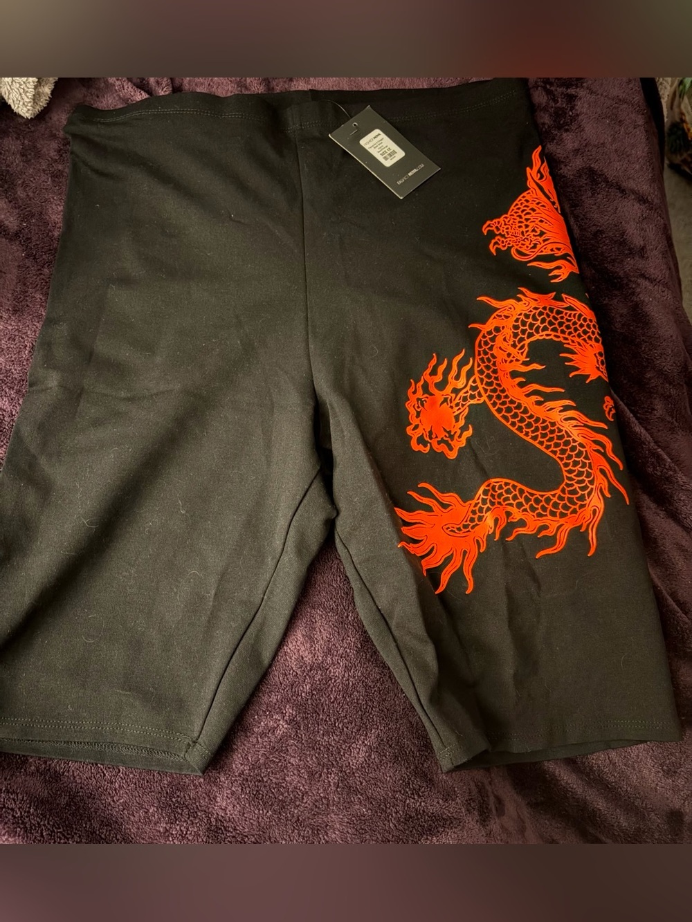Fashion Nova Black Bike Shorts with orange Dragon Print